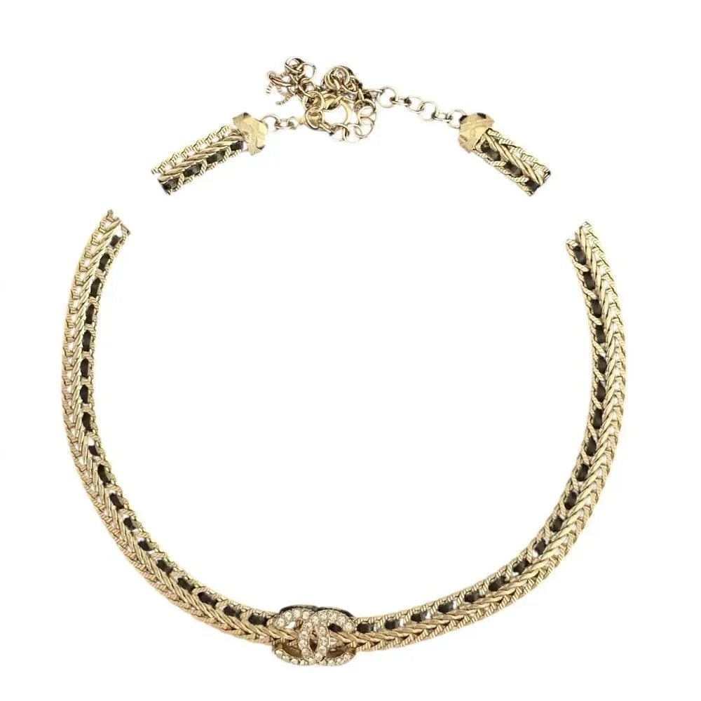 Chanel 22S Gold White Chain Crystal CC Choker Necklace